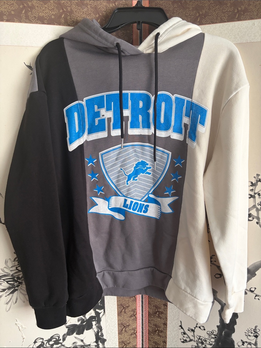 Detroit Lions Colorblock Crewneck Hoodie - Gray/Black/Cream